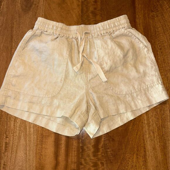 Quince Pants - Quince Women’s 100% Linen Shorts XS Tan Elastic Waist Summer Casual